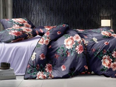 Постельное белье Cleo полисатин "Art Color" евро 200*220 синее