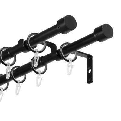 Карниз для штор двухрядный, от 96 до 360 см сборный, телескопический, диаметр 16/19 мм, черный