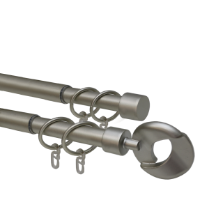 Карниз телескопический двухрядный, металл, Наконечнник Кольцо, Никель матовый, 160-320см