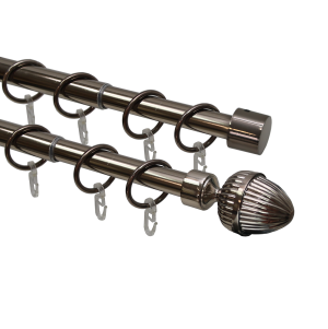Карниз телескопический двухрядный, металл, Наконечник Орех, Коньяк, 160-320см