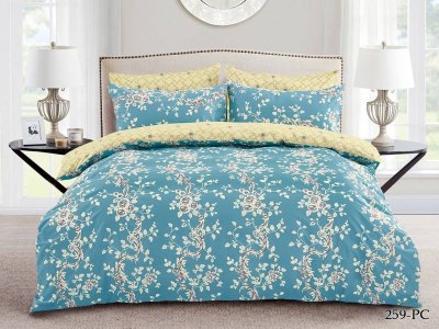 Постельное белье Двуспальное Cleo Pure Cotton с принтом голубой 200*220