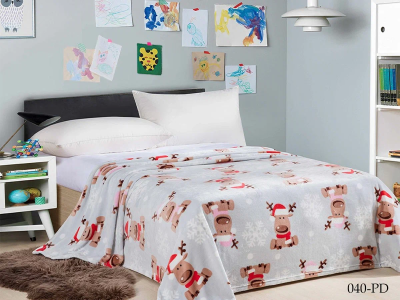 Плед Cleo "Bambino" велсофт двуспальный 180*200 светло-серый в чемодане