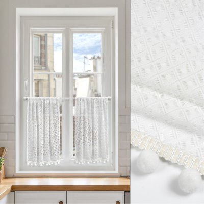 Комплект Шторы-Кафе с помпонами, размер 120х65 см, 2 шт, цвет белый