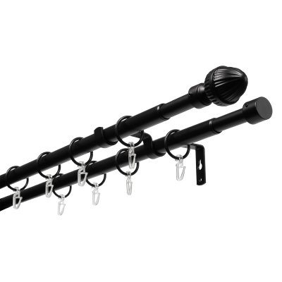 Телескоп. двухряд. карниз, Наконечник Орех, Черный, 16/19мм ,160-320см, арт.3332161946551