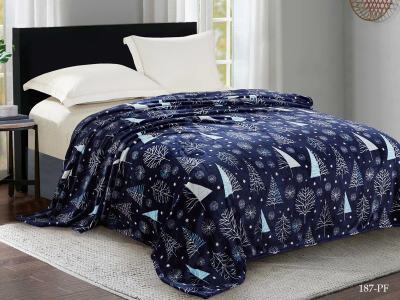 Плед Cleo "California" велсофт евро 200*220 ёлочки синий в чемодане