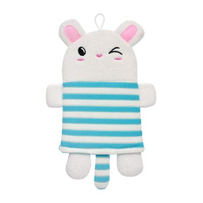 Мочалка варежка для нежной и чувствительной кожи "Зайчик в матроске" с надписью "Давай поиграем", 27x17,5 см, soft, для бани и сауны,"Банные штучки"