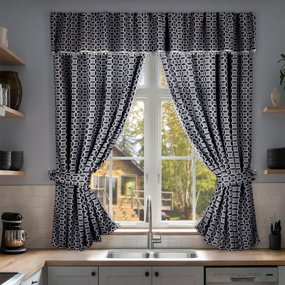 Комплект штор для кухни с ламбрекеном и подхватами "Люция", 136х175см 2 шт, синий