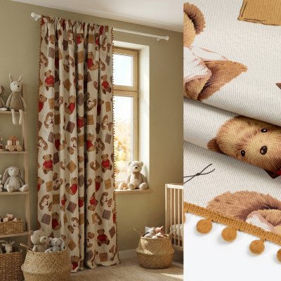 Штора на тесьме Димаут "Мишутка" с помпонами, 200х270 см, цвет бежевый