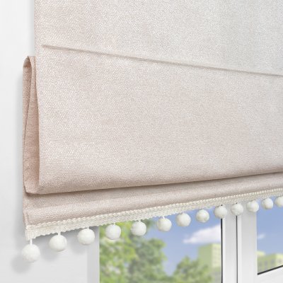 Римская штора с помпонами, Валенсия, на цепочном механизме, цвет бежевый