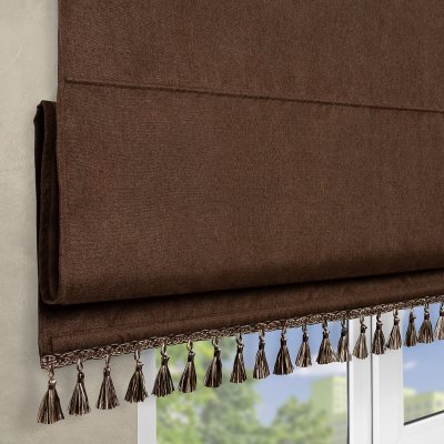 Римская штора с бахромой, Димаут, Бостон на ВМ, цвет коричневый