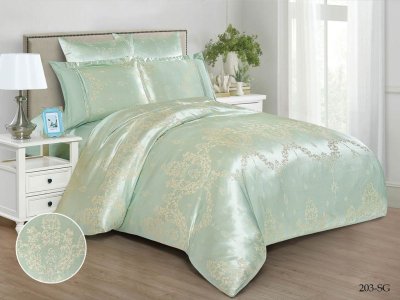 Постельное белье Евро Cleo Satin Jacquard цвет бледно-зеленый