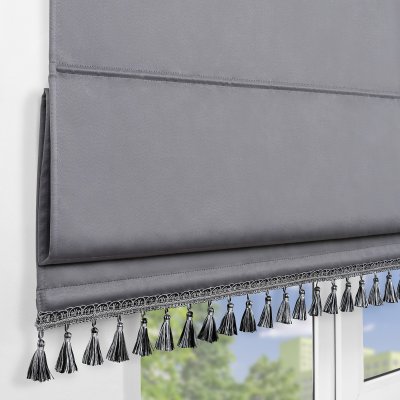Римская штора с бахромой, Флавия Blackout на ЦМ, цвет серый
