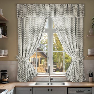 Комплект штор для кухни с ламбрекеном и подхватами "Люция", 136х175см 2 шт, серый