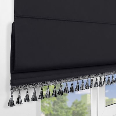 Римская штора с бахромой, Фортуна Blackout на ВМ, цвет черный
