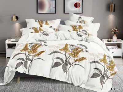 Cleo полисатин "Art Color" евро 200*220 белое с цветами