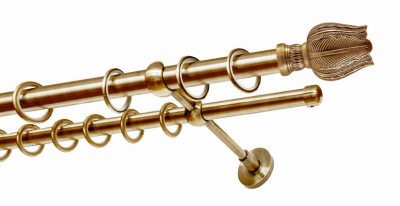 Карниз 2-х рядный гладкий ∅20/16мм, латунь, 140 см, Тюльпан