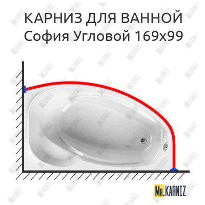 Карниз для ванной Vannesa София Угловой 169х99 Усиленный 25 мм