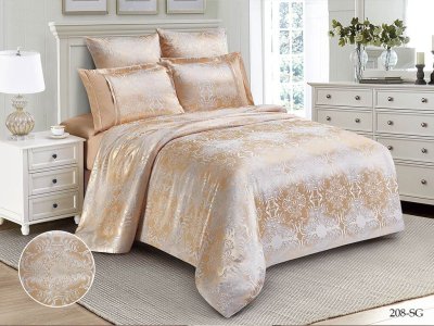 Постельное белье Двуспальное Cleo Satin Jacquard цвет нежно-бежевый