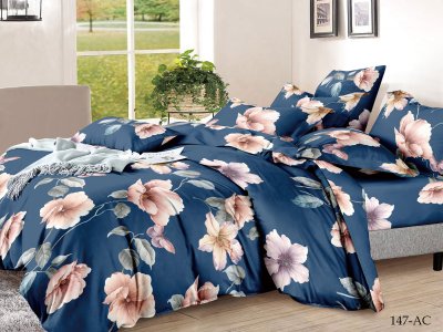 Постельное белье Cleo полисатин "Art Color" евро 200*220 синее