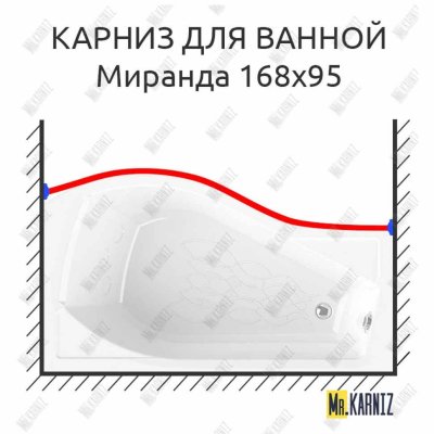 Карниз для ванной Vannesa Миранда Передний борт 168х95 Усиленный 25 мм
