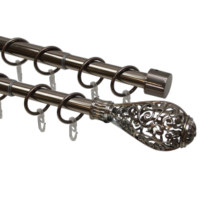Карниз телескопический двухрядный, металл, Наконечник Кружево, Коньяк, 160-320см