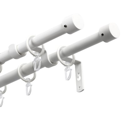 Карниз для штор двухрядный, от 96 до 360 см сборный, телескопический, диаметр 16/19 мм, белый