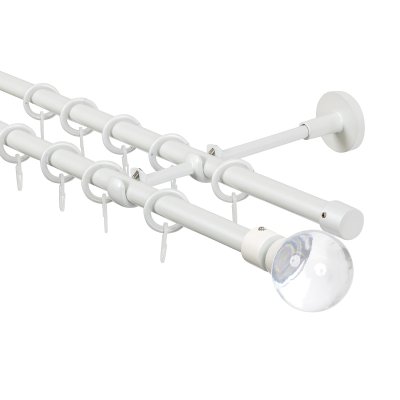 Карниз для штор двухрядный, настенный, штанги 16 мм, Шар в оправе, жемчуг