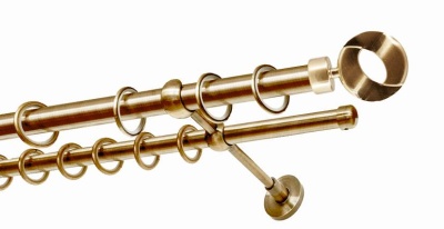 Карниз 2-х рядный гладкий ∅20/16мм, латунь, 140 см, Мебиус