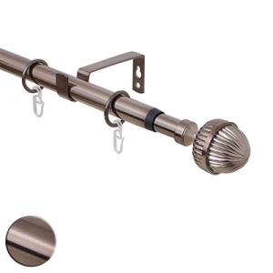 Карниз телескопический металлический однорядный 160-300 см с наконечником, Коньяк