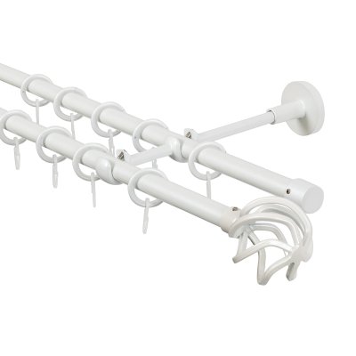 Карниз для штор двухрядный, настенный, штанги 16 мм, Шар плетеный, жемчуг