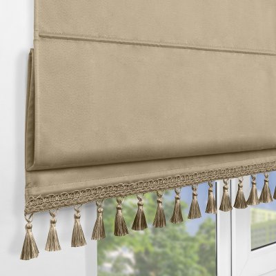 Римская штора с бахромой, Фортуна Blackout на ВМ, цвет песочный