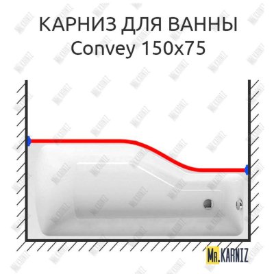 Карниз для ванны 1 MarKa Convey Передний борт 150х75 Усиленный 25 мм