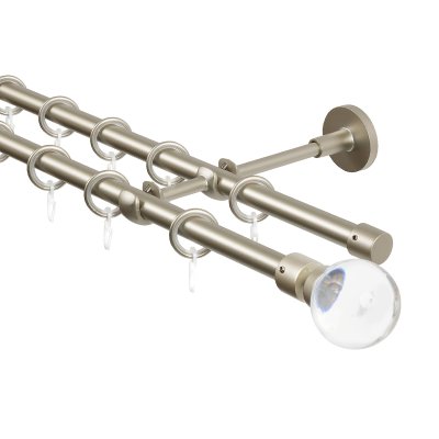 Карниз для штор двухрядный, настенный, штанги 16 мм, Шар классический, матовый никель