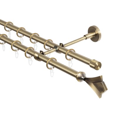 Карниз для штор двухрядный, настенный, штанги 16 мм, Стрела, золото антик