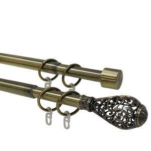 Карниз телескопический двухрядный, металл, Наконечник Кружево, Золото антик, 160-320см
