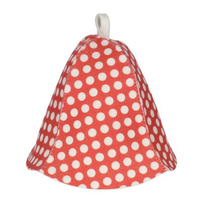 Шапка для бани и сауны «Горошек» красно-белый "Hot Pot", войлок