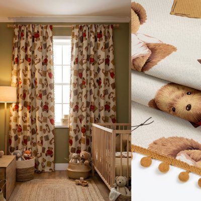 Комплект штор Димаут "Мишутка" с помпонами, 150х270 см, 2 шт, цвет бежевый