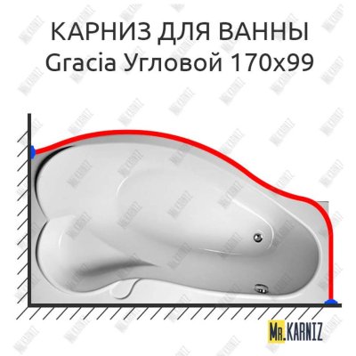 Карниз для ванны 1 MarKa Gracia Угловой 170х99 Усиленный 25 мм