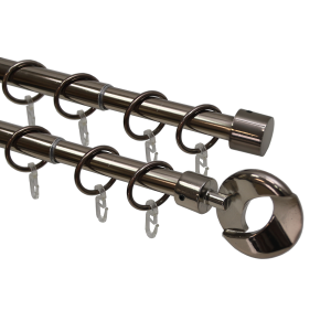 Карниз телескопический двухрядный, металл, Наконечник Кольцо, Коньяк, 160-320см.