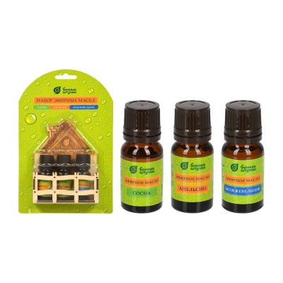 Набор эф. масел  "Банька" (апельсин+сосна+можжевельник) 3 масла по 10 мл "Банные штучки"
