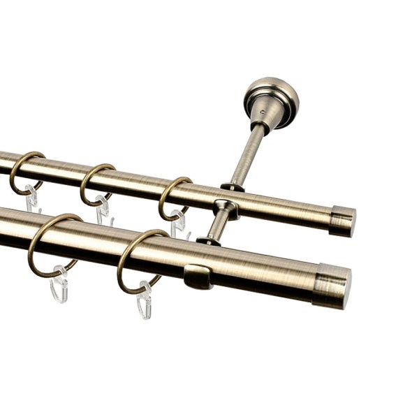 Двухрядный металлический карниз, Золото антик, Ø16/25мм, 400см