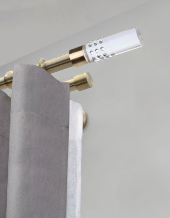 Карниз комплектный 2-рядный, металл, 19/19мм, латунь, Цилиндр "Стеклянный", 200см