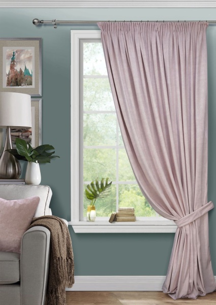 Штора на тесьме 250х300 Pudra с подхватом цвет нежно-розовый
