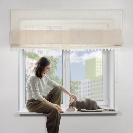 Римская штора с помпонами, Сидней цвет бежевый