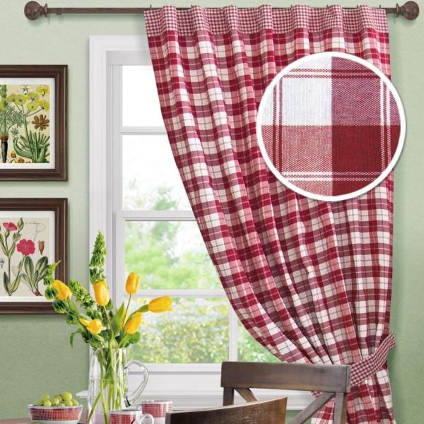 Штора на тесьме "Cottage A" 136х175 клетка красная