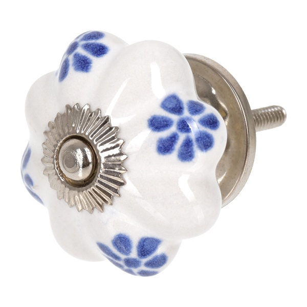 Ручки керамические для мебели Василёк ручная роспись цвет белый рисунок синий (6 шт)