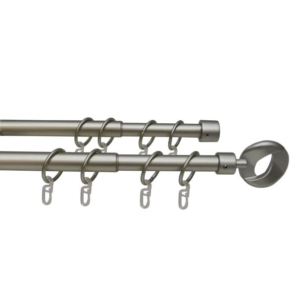 Карниз телескопический двухрядный, металл, Наконечнник Кольцо, Никель матовый, 160-320см