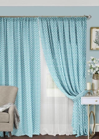 Комплект штор на тесьме "Lubawa" 2 шторы 200х270, тюль 450х270 голубой