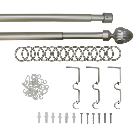 Карниз телескопический двухрядный, металл, Наконечник Орех, Никель матовый, 160-320см