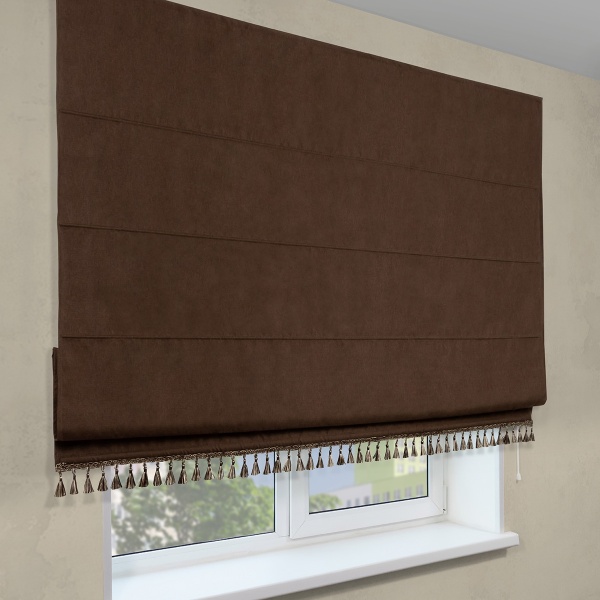 Римская штора с бахромой, Димаут, Бостон на ВМ, цвет коричневый